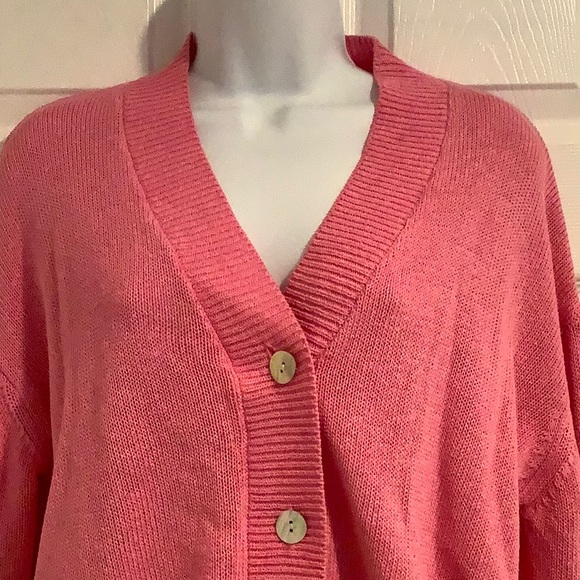 ZHRILL Women’s Linen Blend Cropped Pink Oversized Valentines Cardigan Sweater XS - Picture 2 of 9